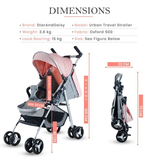 StarAndDaisy Urban Travel-Freindly Lightweight Easy Fold Compact Travel Stroller for mom on Wheels (Silver & Pink) - Image 5