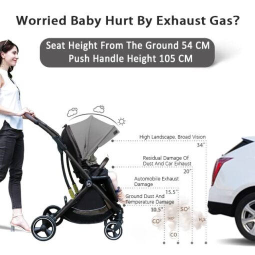 Coballe Baby Stroller Pram for Infant & Toddler, Foldable Aluminum Alloy Pushchair with Adjustable Backrest, 3D Suspension (Grey) - Image 7