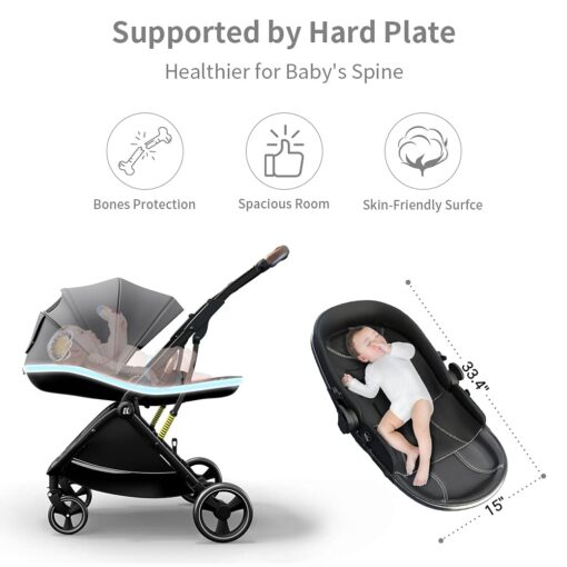 Coballe Baby Stroller Pram for Infant & Toddler, Foldable Aluminum Alloy Pushchair with Adjustable Backrest, 3D Suspension (Grey) - Image 5