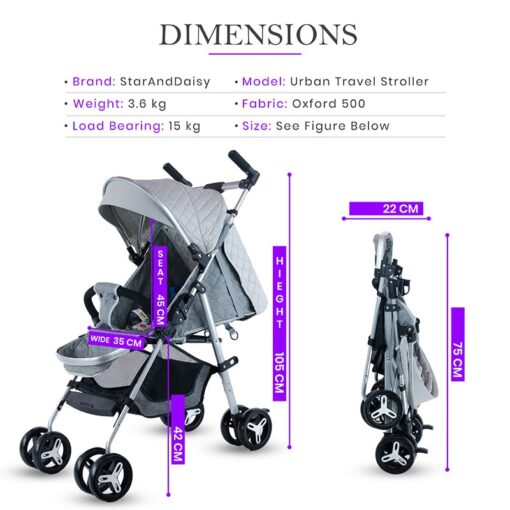 StarAndDaisy Urban Travel-Freindly Lightweight Easy Fold Compact Travel Baby, Kids Stroller ,Pram, Buggy & Pushchair for mom on Wheels (Grey & Silver) - Image 5