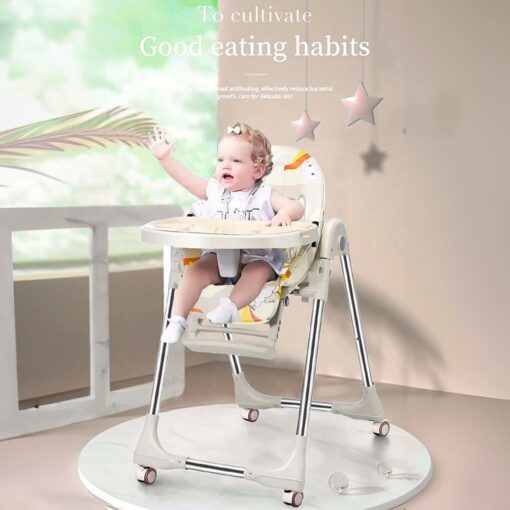 StarAndDaisy Royal Baby Dining High Chair - Portable Feeding Booster Seat for Kids with 5-point Safety Belt (Graffiti Brown) - Image 7