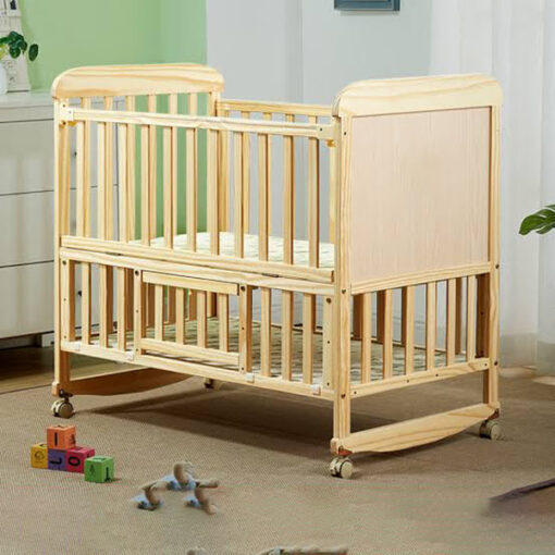 StarAndDaisy Kids Bed Wooden cot crib for 0-4 Years with guardrail, Load Bearing <40 kg - 120X60cm Size - With Soft Mattress Set and Mosquito Net