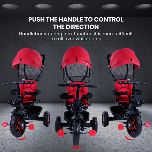 StarAndDaisy 4 in 1 Classy Baby Tricycle for Kids with Canopy with Dual Storage Basket & Ultra Soft Cushion Seat with Seat Belt, Foot Rest, Parental Control Handle, Baby Trike For Boys Girls of 1.5 to 5 Years (Red) - Image 12