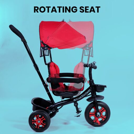 StarAndDaisy 4 in 1 Classy Baby Tricycle for Kids with Canopy with Dual Storage Basket & Ultra Soft Cushion Seat with Seat Belt, Foot Rest, Parental Control Handle, Baby Trike For Boys Girls of 1.5 to 5 Years (Red) - Image 13