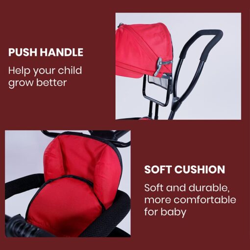 StarAndDaisy 4 in 1 Classy Baby Tricycle for Kids with Canopy with Dual Storage Basket & Ultra Soft Cushion Seat with Seat Belt, Foot Rest, Parental Control Handle, Baby Trike For Boys Girls of 1.5 to 5 Years (Red) - Image 3