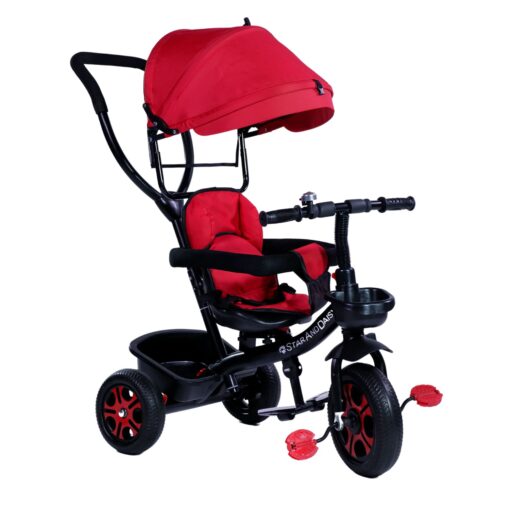 StarAndDaisy 4 in 1 Classy Baby Tricycle for Kids with Canopy with Dual Storage Basket & Ultra Soft Cushion Seat with Seat Belt, Foot Rest, Parental Control Handle, Baby Trike For Boys Girls of 1.5 to 5 Years (Red)