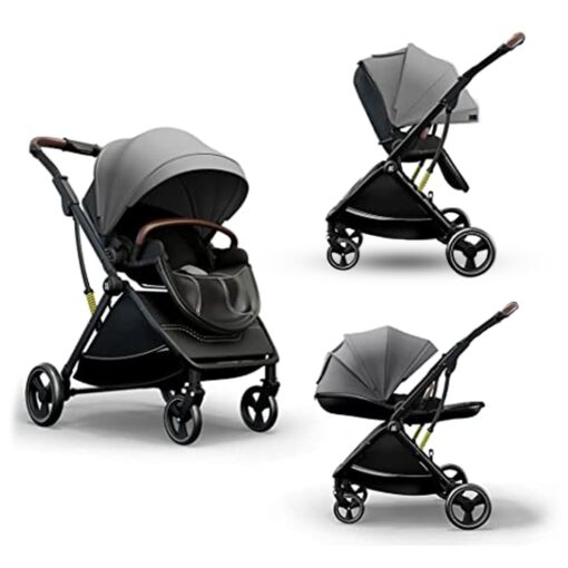 Coballe Baby Stroller Pram for Infant & Toddler, Foldable Aluminum Alloy Pushchair with Adjustable Backrest, 3D Suspension (Grey)