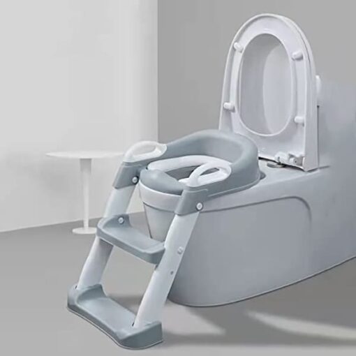 [Refurbished] StarAndDaisy Potty Training Seat with Ladder, Toddler Potty Seat for Toilet with Step Stool for Kids, Splash Guard and Wide Pad for Boys Girls, Stable Without Slipping Grey