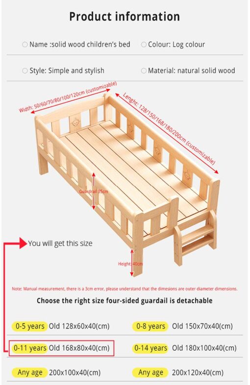 StarAndDaisy Baby Bed Wooden cot crib for 0-12 Years with 3 Side Guardrail, Load Bearing <60 kg (168 X 80 cm Kids Bed) - Image 2