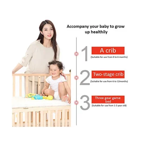 StarAndDaisy Kids Bed Wooden cot crib for 0-4 Years with guardrail, Load Bearing <40 kg - 120X60cm Size - With Soft Mattress Set and Mosquito Net - Image 2