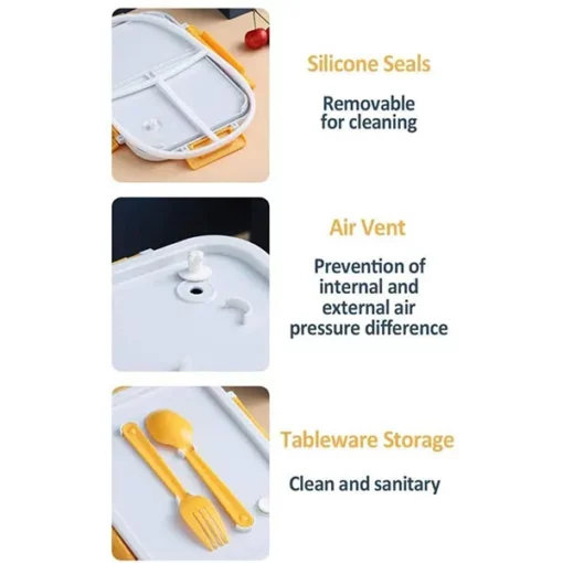 School Kids Meal Lunch Box- Leak Proof Design with Separate compartments with Eating Cutlery Set (Red) - Image 2