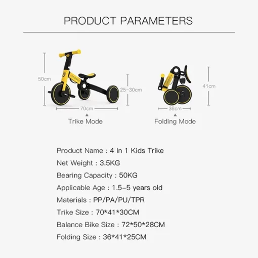 Uonibaby by StarAndDaisy 4 in 1 Kids Bicycle/Tricycle/Cycle for 1-5 Years Old Kids (Yellow) - Image 4