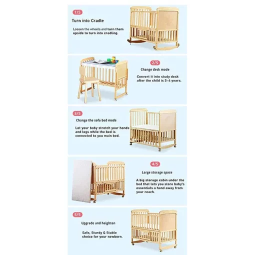 StarAndDaisy Kids Bed Wooden cot crib for 0-4 Years with guardrail, Load Bearing <40 kg - 120X60cm Size - With Soft Mattress Set and Mosquito Net - Image 9