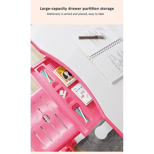 Adjustable Height, Multi-Functional Kids Study Table with Book Holder, Drawer, Extra Large tiltable Desktop with an Option of LED Light (AU80 Blue Without LED Lamp) - Image 3