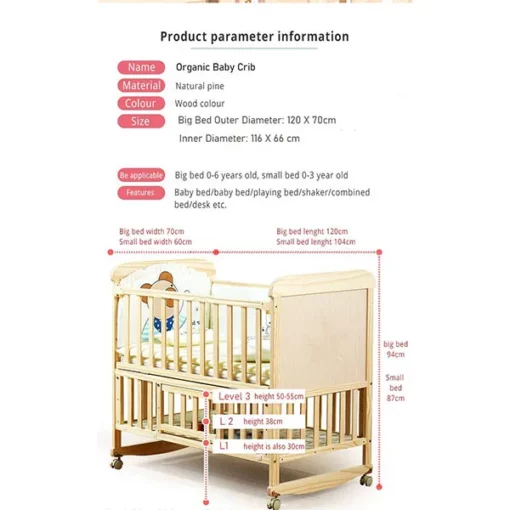 StarAndDaisy Kids Bed Wooden cot crib for 0-4 Years with guardrail, Load Bearing <40 kg - 120X60cm Size - With Soft Mattress Set and Mosquito Net - Image 7