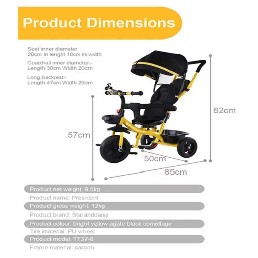 [Refurbished] StarAndDaisy Classy Kids Pushtype Stroller cum Tricycle/Cycle (Red) - Image 3
