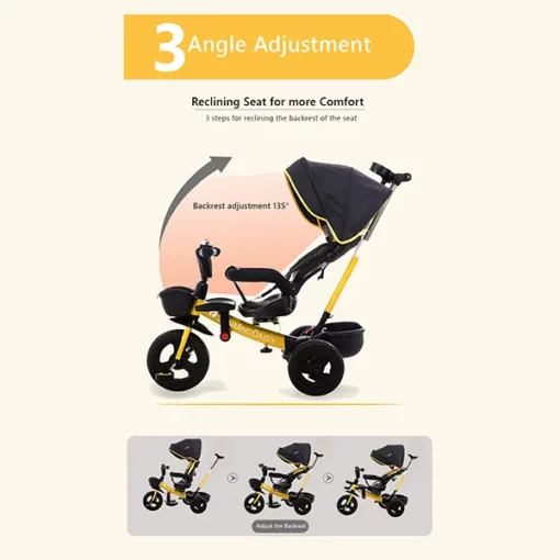 StarAndDaisy Royal Tricycle With Parental Push Handle - Yellow - Image 6