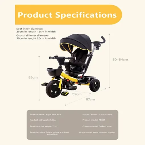 StarAndDaisy Royal Tricycle With Parental Push Handle - Yellow - Image 3