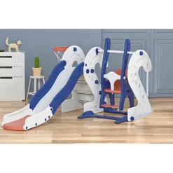 Buy Large Slide & Swing Set with Basket Ball Hoop – Blue Online India
