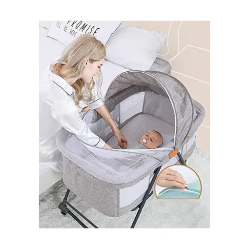 StarAndDaisy D01 Manual Baby cot Crib Newborn Baby Bassinet with Cradle, Wheel, Mosquito net and Bedding Set (Green) - Image 6