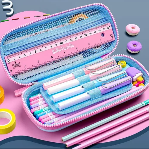 StarAndDaisy School Kids Canvas Cartoon Print Pencil Pouch (Pink) - Image 4