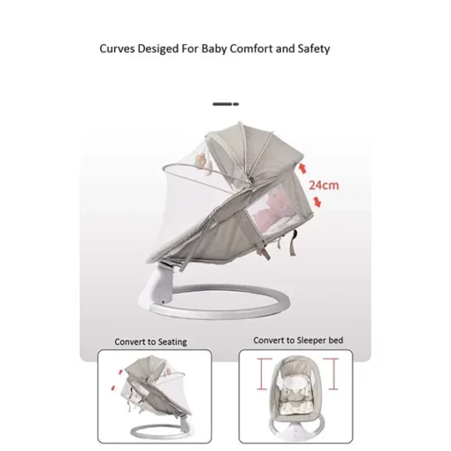 Premium Baby Swing Rocker cum Sleeper (Grey) - Image 2