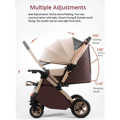 Baby Stroller Pram & Buggy, Pushchair, Multi-adjustment, Reversible Handle with Anti-Shock Rubber Wheels (Grey | With Cushion) - Image 6
