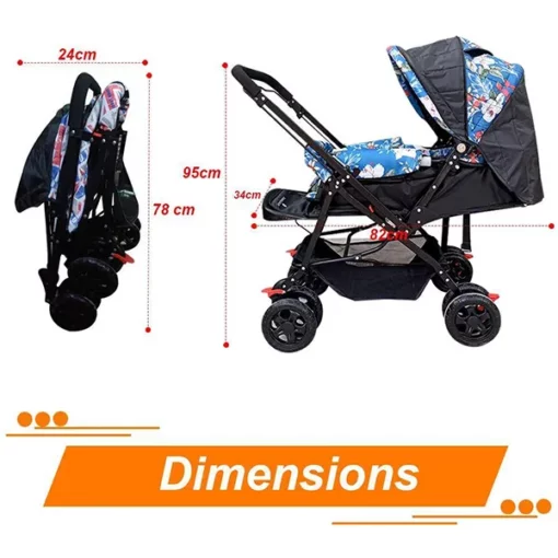 StarAndDaisy Durable Sunshine Stroller Pram for Baby/Kids (Blue Floral) - Image 5