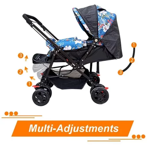 StarAndDaisy Durable Sunshine Stroller Pram for Baby/Kids (Blue Floral) - Image 2
