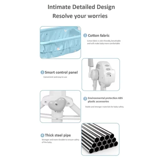 [Refurbished] StarAndDaisy Nestling Smart and Portable Baby Cradle Crib with automatic swing, remote and Bluetooth (GREY) - Image 7