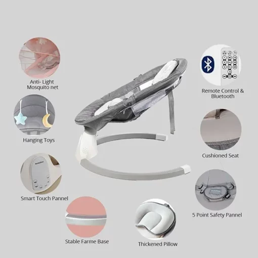 [Refurbished] StarAndDaisy Premium Baby Rocker with Automatic Swing And Bluetooth Music (GREY) - Image 6