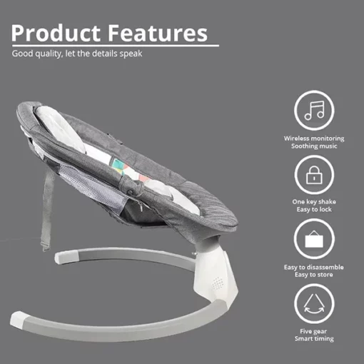 [Refurbished] StarAndDaisy Premium Baby Rocker with Automatic Swing And Bluetooth Music (GREY) - Image 4