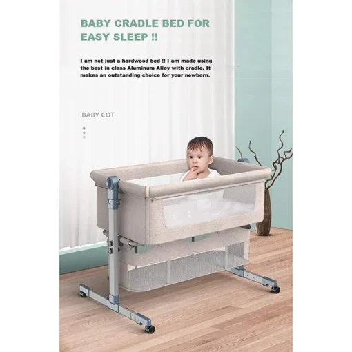 StarAndDaisy Premium Newborn Bassinet Sleeper - With Memory Foam Mattress - Next to bed setup - Premium Built (Grey) - Image 4