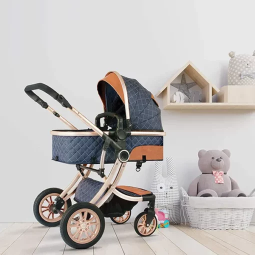 [Refurbished] StarAndDaisy Ultima Luxury Newborn Stroller with Seating / Sleeping Bassinet, Mult-Functional, Mult-adjustments (Denim Blue)