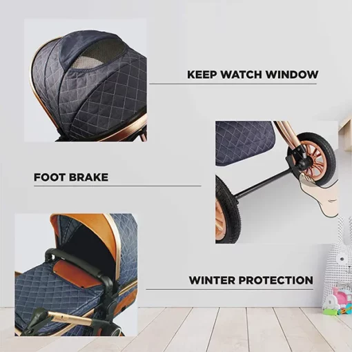 [Refurbished] StarAndDaisy Ultima Luxury Newborn Stroller with Seating / Sleeping Bassinet, Mult-Functional, Mult-adjustments (Denim Blue) - Image 9