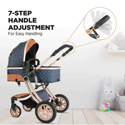 [Refurbished] StarAndDaisy Ultima Luxury Newborn Stroller with Seating / Sleeping Bassinet, Mult-Functional, Mult-adjustments (Denim Blue) - Image 6