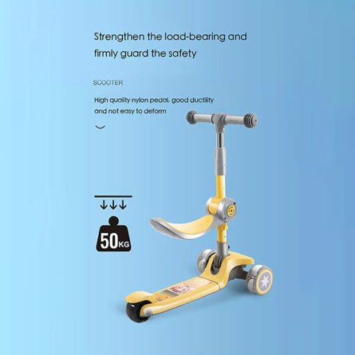 StarAndDaisy Sit N Slide Kids Kick scooter- 3 wheel scooter (Suitable for 2-10 Yrs) Adjustable Height, Foldable Scooter, Removable Seat, 3 LED Light Wheels, Rear Brake, Wide Standing Board, Outdoor Activities for Boys/Girls (Pink) - Image 5