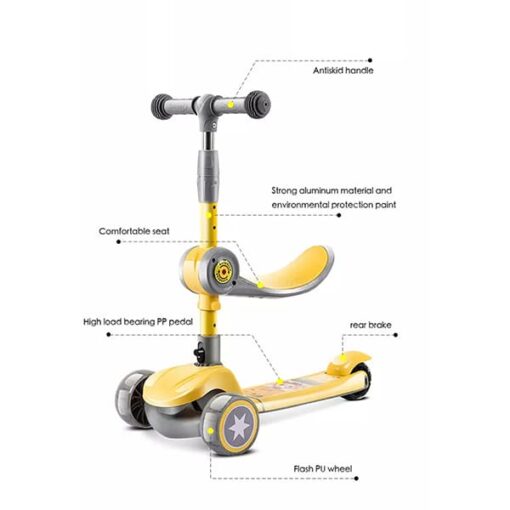StarAndDaisy Sit N Slide Kids Kick scooter- 3 wheel scooter (Suitable for 2-10 Yrs) Adjustable Height, Foldable Scooter, Removable Seat, 3 LED Light Wheels, Rear Brake, Wide Standing Board, Outdoor Activities for Boys/Girls (Pink) - Image 7