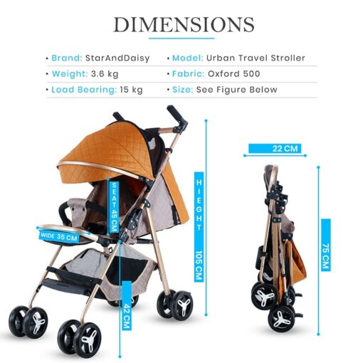 StarAndDaisy - Easy Fold Compact Travel Stroller & Pram, Pushchair for Baby from 0 to 3 Years, Travel-Friendly Lightweight (Brown) - Image 5