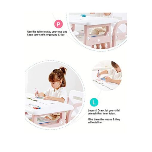 [Refurbished] StarAndDaisy Multipurpose, Multi-Functional Plastic Kids Table & 2 Chair Set - Kindergarten Early Education Study, Toy Play Table, Eating Table or 2-10 Years Old Kids, Stable Home (Pink) - Image 8