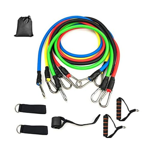 SND - 360° Fitness Resistance Bands Set for Working Out with Mountaineering Buckle, 11 Pack Resistance Bands with Door Anchor Handles Waterproof Carry Bag- Made of 100% Latex, 3 Years Warranty