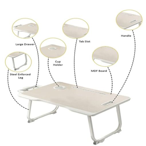[Refurbished] StarAndDaisy 'Bed Buddy' Latop Desk,Portable Foldable Laptop Bed Tray Table with Drawer,Bed Tray for Eating,Laptop Bed Tray Table for Bed and Sofa (All White) - Image 5