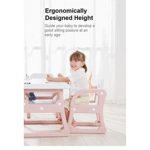 [Refurbished] StarAndDaisy Multipurpose, Multi-Functional Plastic Kids Table & 2 Chair Set - Kindergarten Early Education Study, Toy Play Table, Eating Table or 2-10 Years Old Kids, Stable Home (Pink) - Image 5