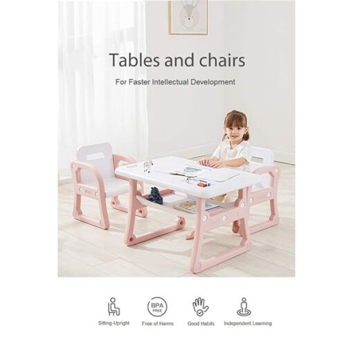 [Refurbished] StarAndDaisy Multipurpose, Multi-Functional Plastic Kids Table & 2 Chair Set - Kindergarten Early Education Study, Toy Play Table, Eating Table or 2-10 Years Old Kids, Stable Home (Pink) - Image 6