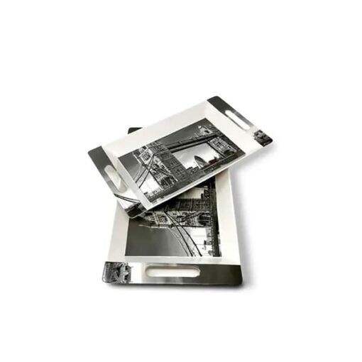 Serving Tray with Handles - Melamine Serving Tray, Set of 2 (Medium and Large Size) - Roseate Series Tray - Image 2