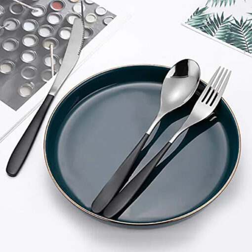 SND Homes Delicacy Cutlery for Fine Dining, Made of SUS 304 Glossy Silver Finish Spoon/ Forks/ Knives (Set of 6 Silver Black Fork) - Image 5