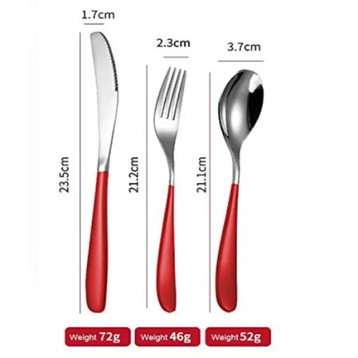 SND Homes Delicacy Cutlery for Fine Dining, Made of SUS 304 Glossy Silver Finish Spoon/ Forks/ Knives (Set of 6 Silver Red Fork) - Image 4
