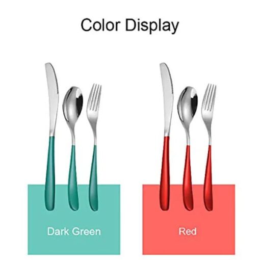 SND Homes Delicacy Cutlery for Fine Dining, Made of SUS 304 Glossy Silver Finish Spoon/ Forks/ Knives (Set of 6 Silver Red Fork) - Image 5