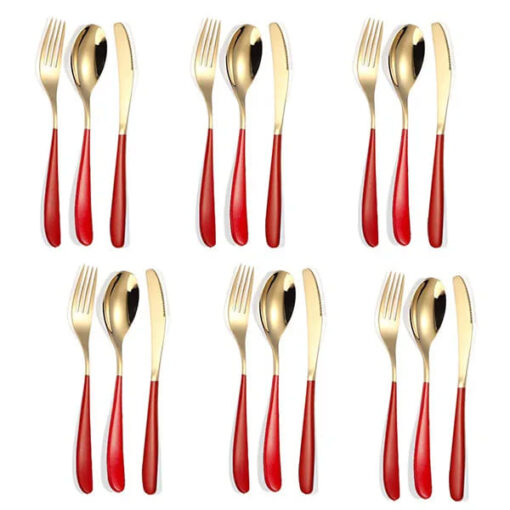 SND Homes Efficacy Fine Dining Cutlery, Made Of SUS 304, Spoon/Forks/Knives (6 X Red Gold Knives, Spoons, Forks (Total 18 Pcs))