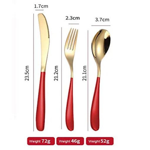 SND Homes Efficacy Fine Dining Cutlery, Made Of SUS 304, Spoon/Forks/Knives (6 X Red Gold Knives, Spoons, Forks (Total 18 Pcs)) - Image 2